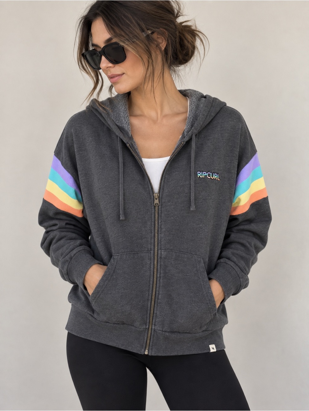 RIP CURL Washed Charcoal Rainbow Stripe Full Zip Hoodie